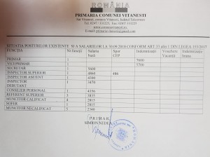 Situatia posturilor primaria Vitanesti
